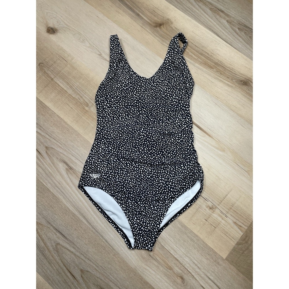 Speedo One Piece Swimsuit Women‎ 8 Black White Print Scoop Neck Medium